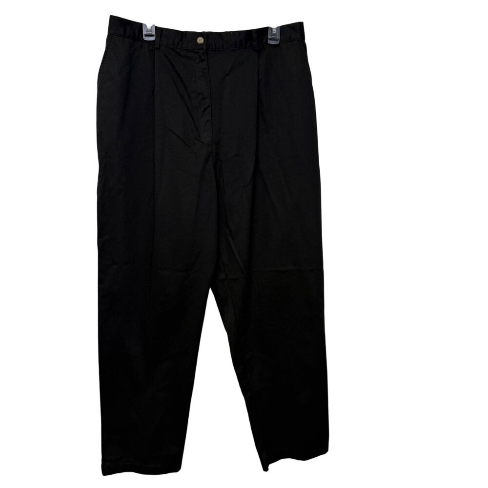 L.L.Bean Womens Black Cotton Dress Pants Size 18W Elastic Waist Pleated